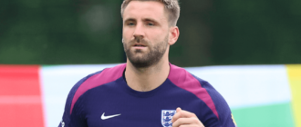 Luke Shaw, convocado da Inglaterra para a final da Euro 2024, não é titular desde fevereiro